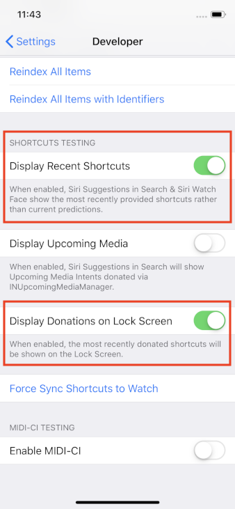 The options: Display Recent Shortcuts and Display Donations on Lock Screen